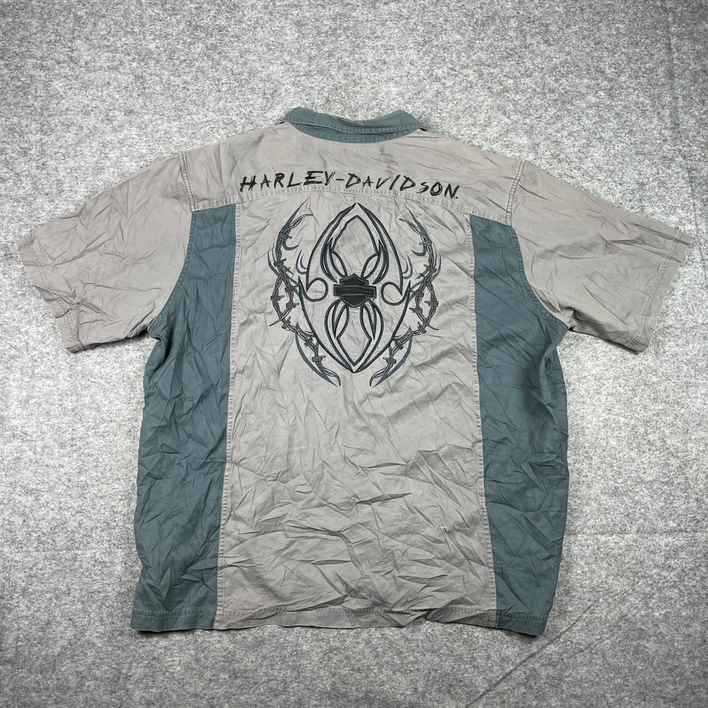 Harley-Davidson Shirt Mens 3XL Grey Spider Web Bowling Mechanic Thrashed